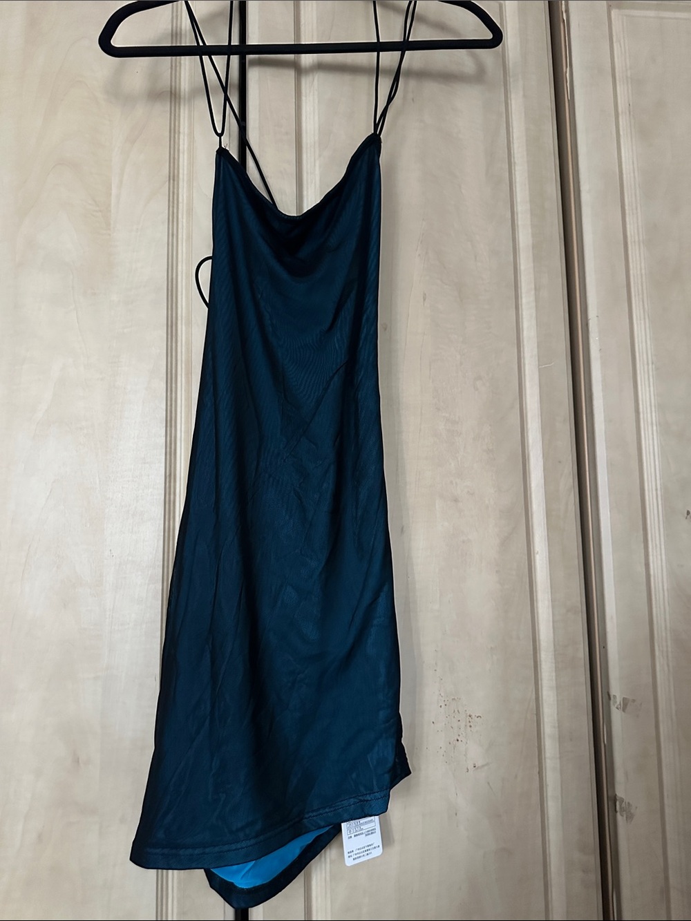 Satin Cowl Neck Slip Dress — Teal Blue